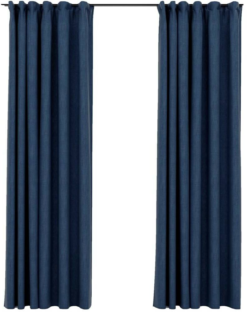 vidaXL Blackout curtains hooks linen look 2 pieces blue 140x245cm (321182)