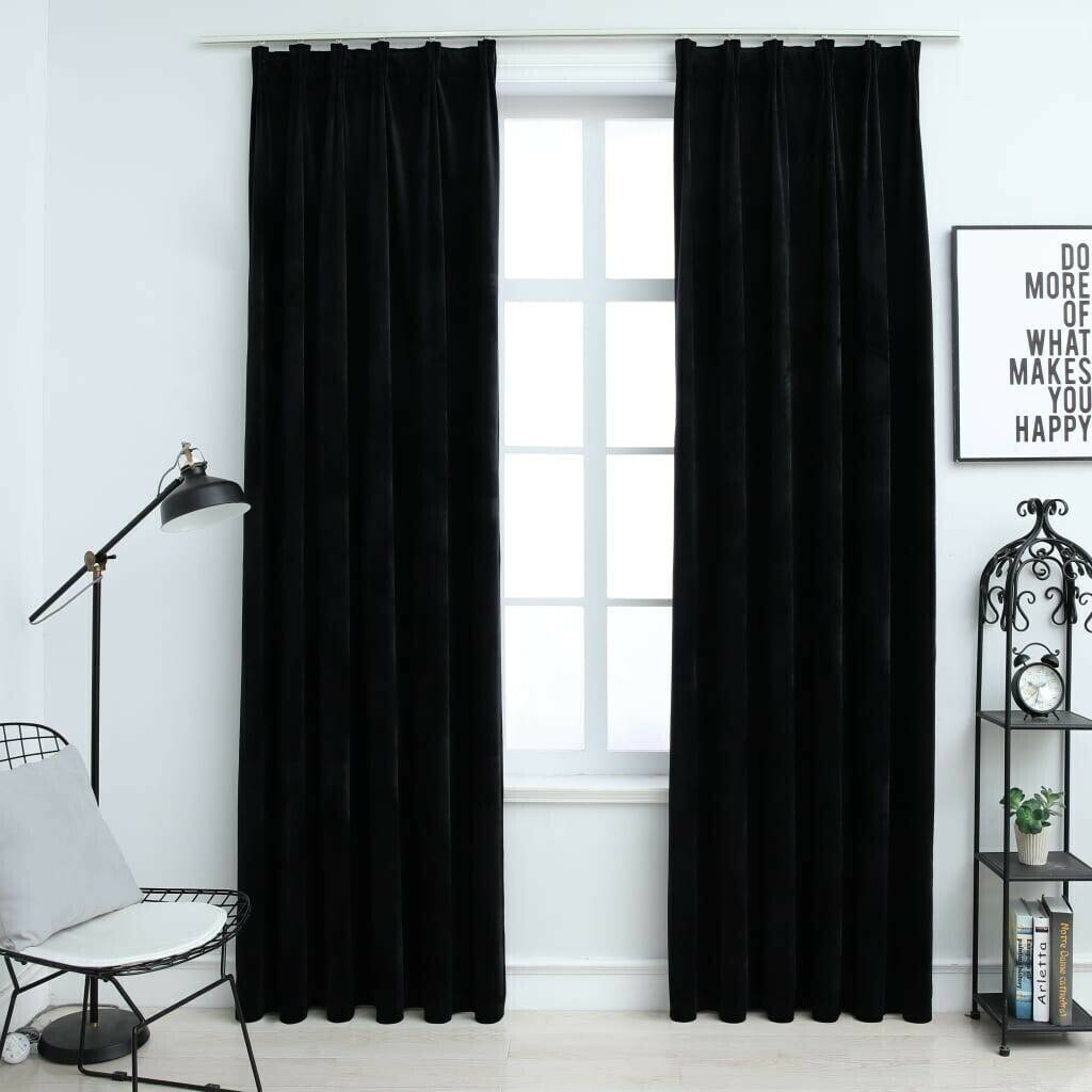 vidaXL Blackout curtains with hooks 2 pieces velvet black 140x175 cm (134492)