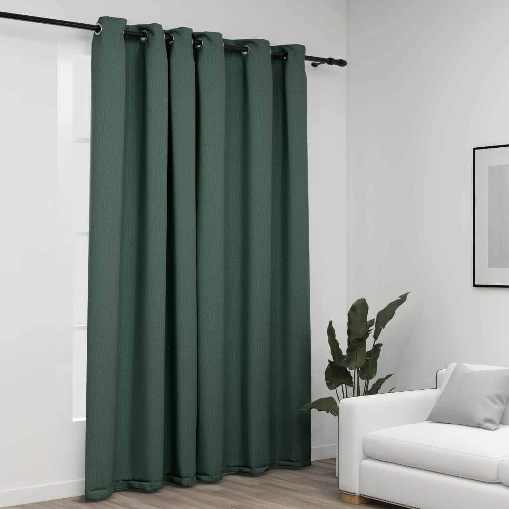 vidaXL Blackout curtain with eyelets linen look green 290x245 cm (321187)